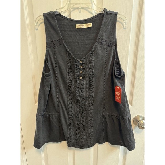 Faded Glory XXL 20 Sleeveless Crochet Lace Trim Peplum Peasant Tank Black New​ - Picture 1 of 10